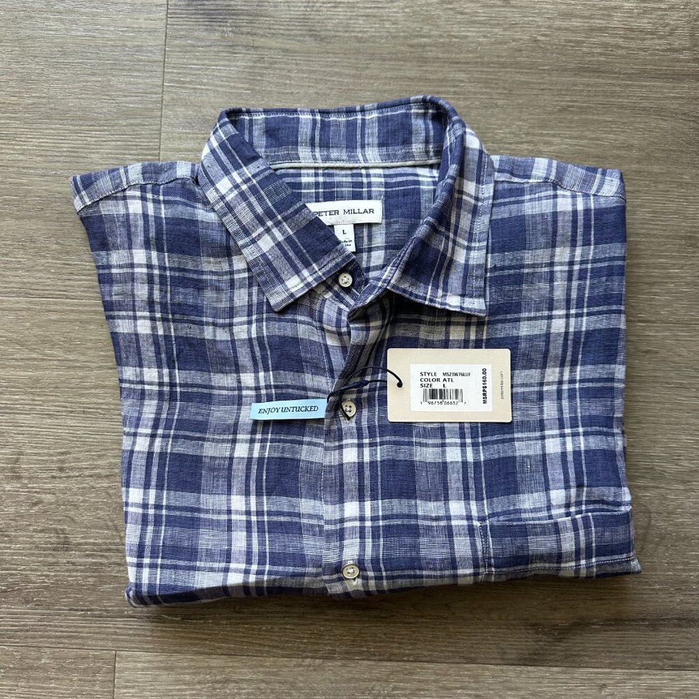 NEW PETER MILLAR Men's Beach Bluff Linen Sport Dress Shirt size L - Picture 2 of 2
